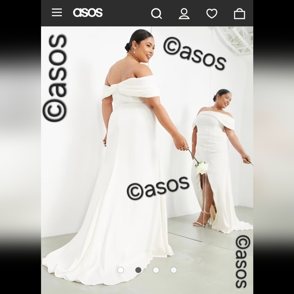 ASOS | Curve Beatrice Bardot Drape Wedding Dress in Ivory (off white) sz 12 - Picture 13 of 13